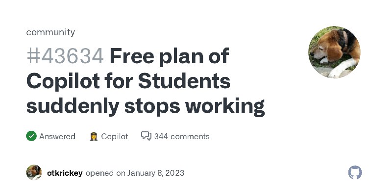 Free plan of Copilot for Students suddenly stops working · community · Discussion #43634