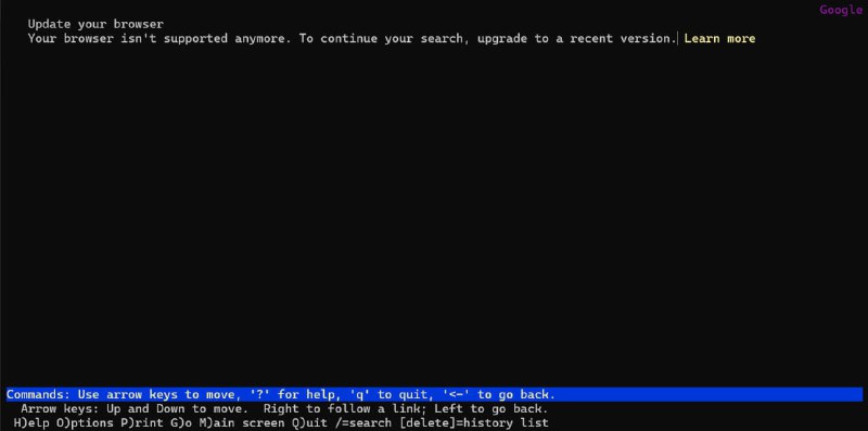 在大约一周之前，Google 悄悄掐掉了 Lynx 等纯文本浏览器的访问支持，使用 Lynx 或 w3m 访问 google.com 的时候会提示 Your browser isn't supported anymore. To continue your search, upgrade to a recent version. ，虽然动机未知，但可能与打击爬虫有关.然后大伙找了半天，发现如下的两个 User Agent 还能用，一个是 Google 自家的 Bot，一个是 PSP 浏览器🤣：Mozilla/4.0 (PSP (PlayStation Portable); 2.00)
