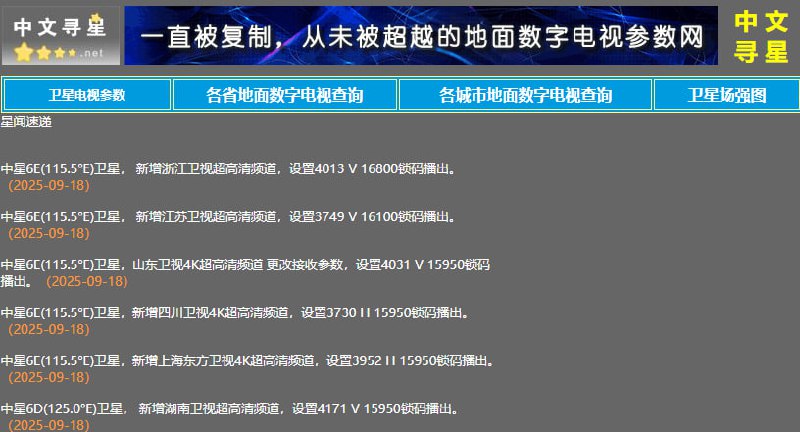 预计于 9 月 28 日上线的 6 套超高清卫视频道（湖南卫视、江苏卫视、四川卫视、山东卫视、上海东方卫视、浙江卫视）现已全部上星