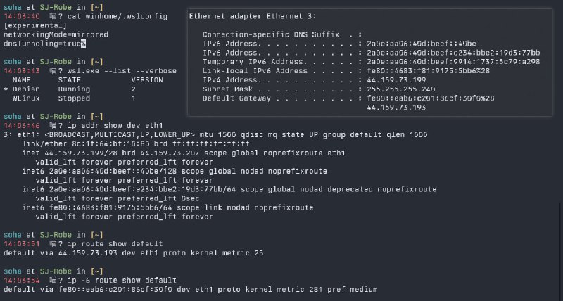 WSL 2 终于也有更舒适的网络体验了！就像 WSL 1 一样，新增的 mirrored 网络模式可以直接使用 Windows 的 IP 连入连出，也可以直接使用 127.0.0.1 或 ::1 访问 Windows 的服务