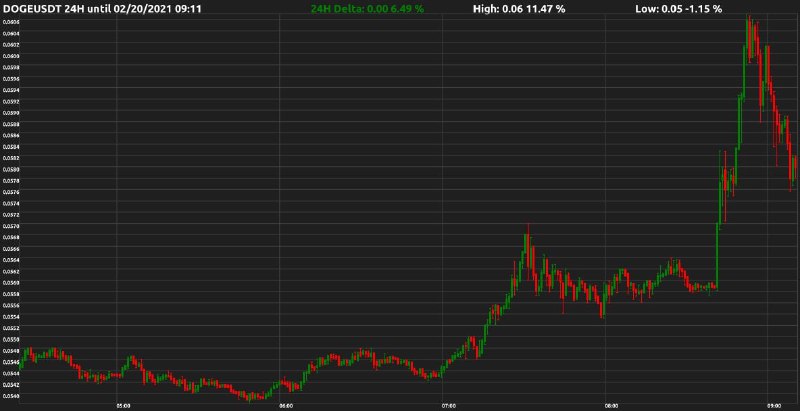 晨曦将至我看着 K 线图，盯着资产表想不通为什么这些利润丰厚的合约为什么会强平不知不觉天亮了慕然回首又他妈是马斯克这个狗逼By @kblackcn 图片为 DOGEUSDT 24H until 02/20/2021 09:11