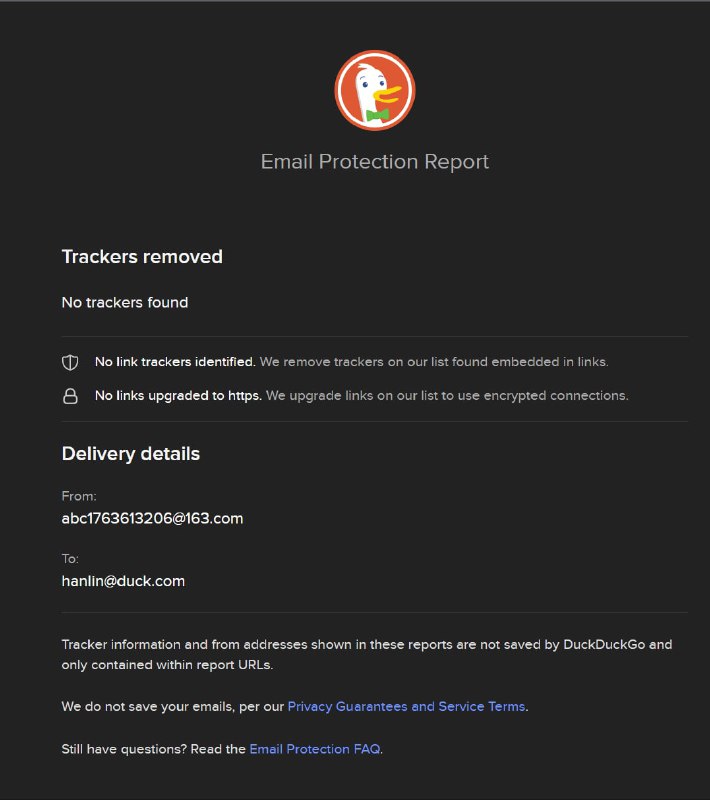 简单评测：邮件会经 DuckDuckGo 简单处理，并在顶部显示提示框，多个收件人时亦能全部显示